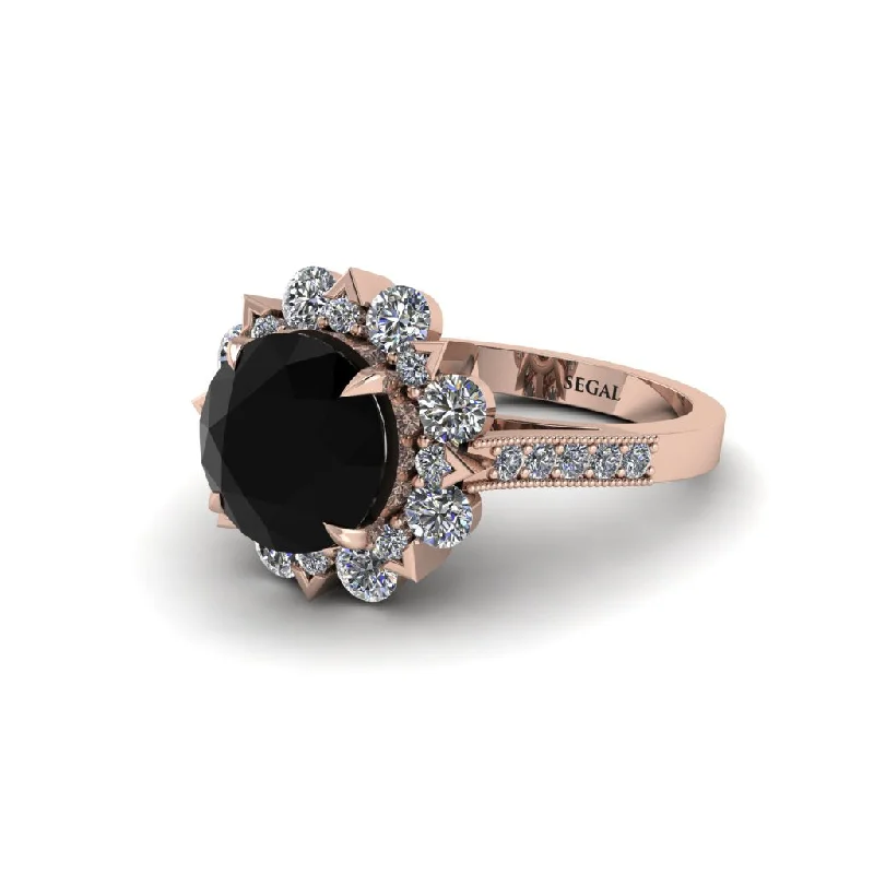 Black Diamond Halo Sunburst Engagement Ring - Winter No. 8