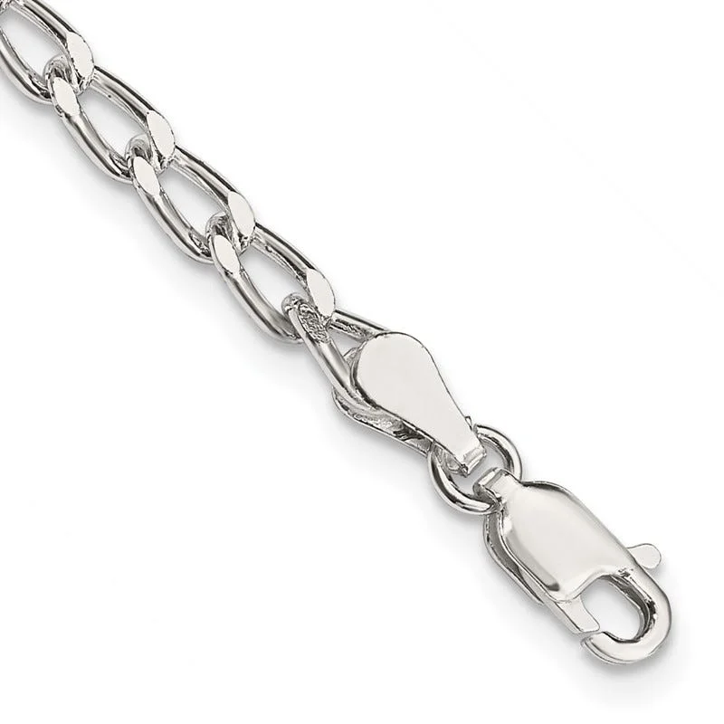 Sterling Silver 3.2mm Open Elongated Link Chain Bracelet