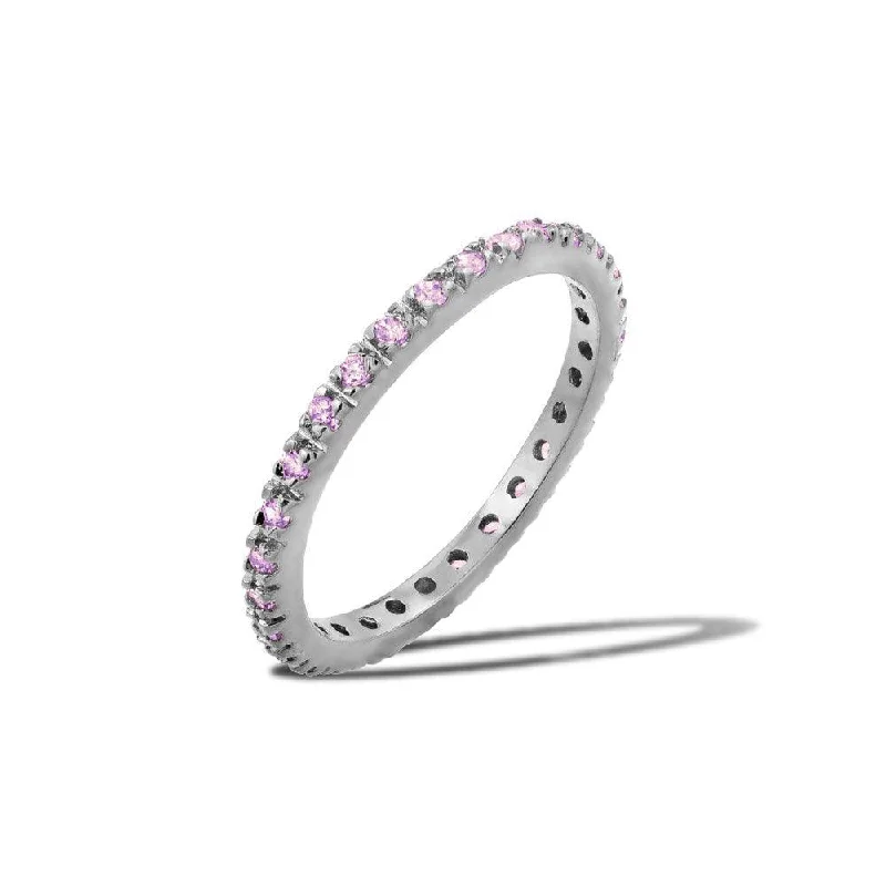 Rhodium Plated 925 Sterling Silver Plated Birthstone Inlay Eternity Ring June - BGR00339JUN