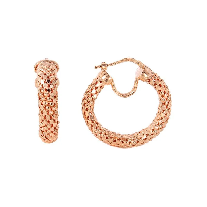 Clearance-Silver 925 Rose Gold Plated Thin Hoop Chain-texture Earrings - ITE00060RGP