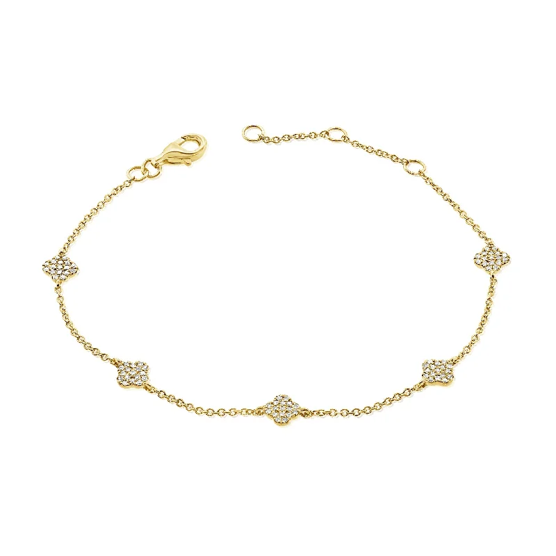 Five Diamond Clovers Bracelet made in 14K Gold