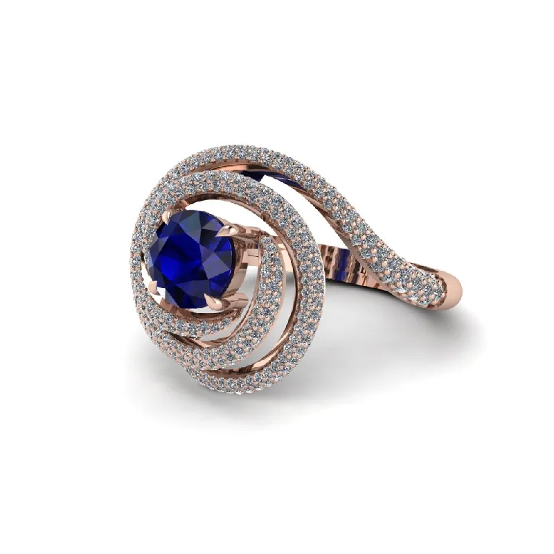 Sapphire Double Halo Swirling Engagement Ring - Serena No. 14