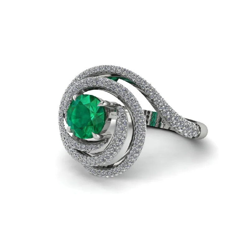 Emerald Double Halo Swirling Engagement Ring - Serena No. 6