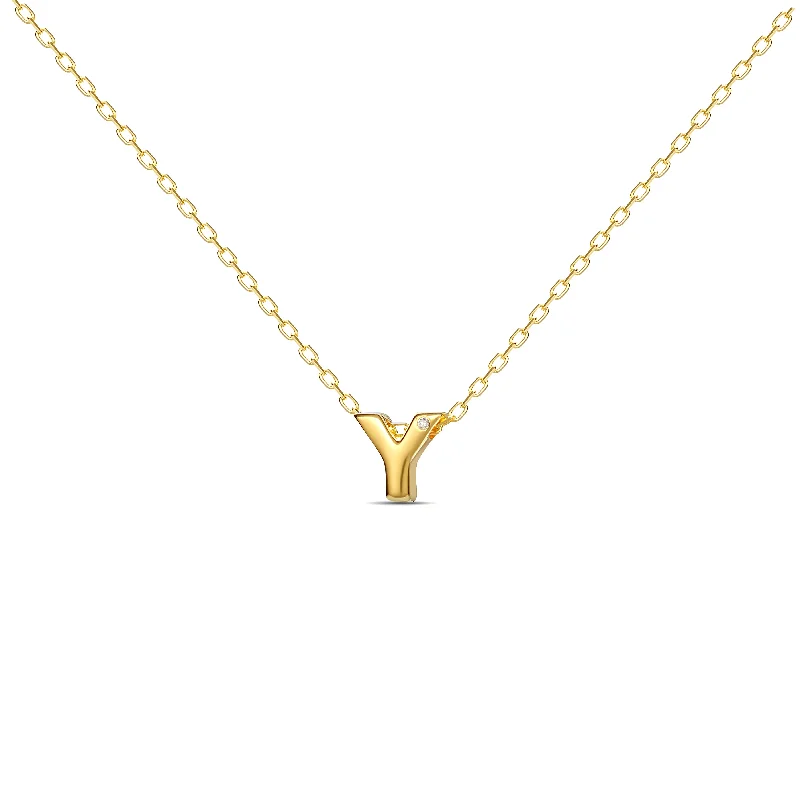 Diamond Letter Necklace "Y" - 18 karat gold vermeil on sterling silver, diamond 0.01 carat