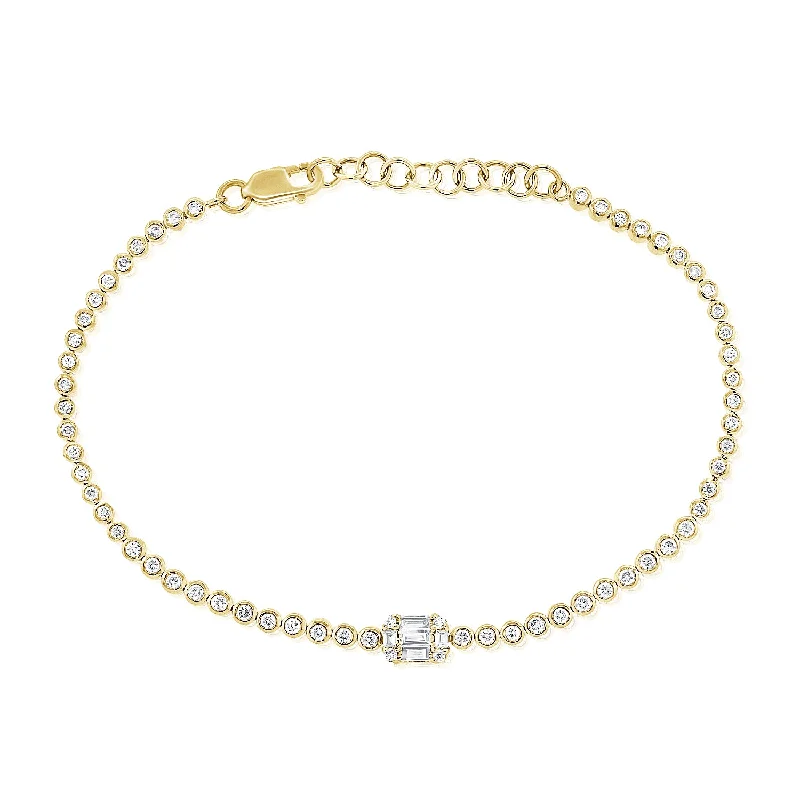 Elegant 14K Gold Diamond and Baguette Tennis Bracelet