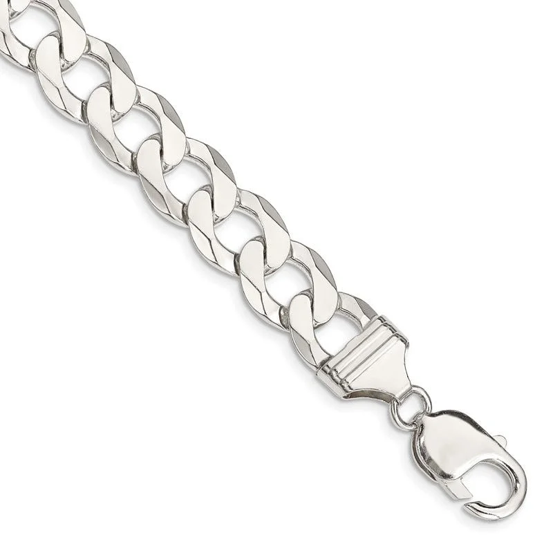 Sterling Silver 11.75mm Flat Curb Chain Bracelet