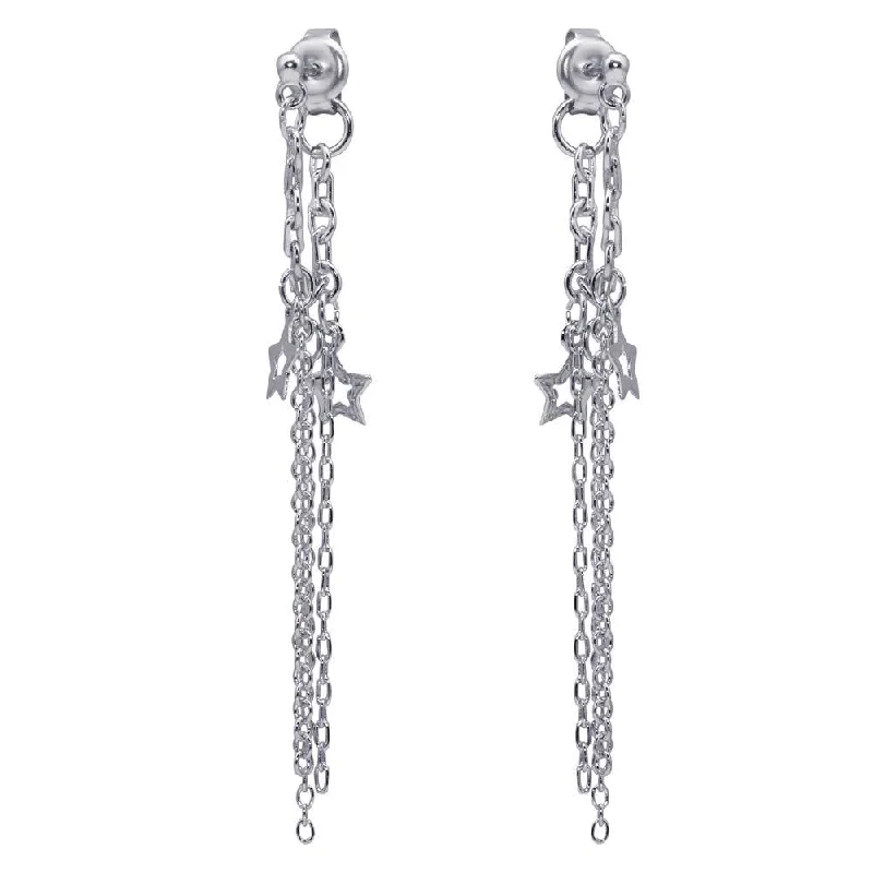 Silver 925 Rhodium Plated Multiple Wire Dangling Open Star Stud Earrings - DSE00027