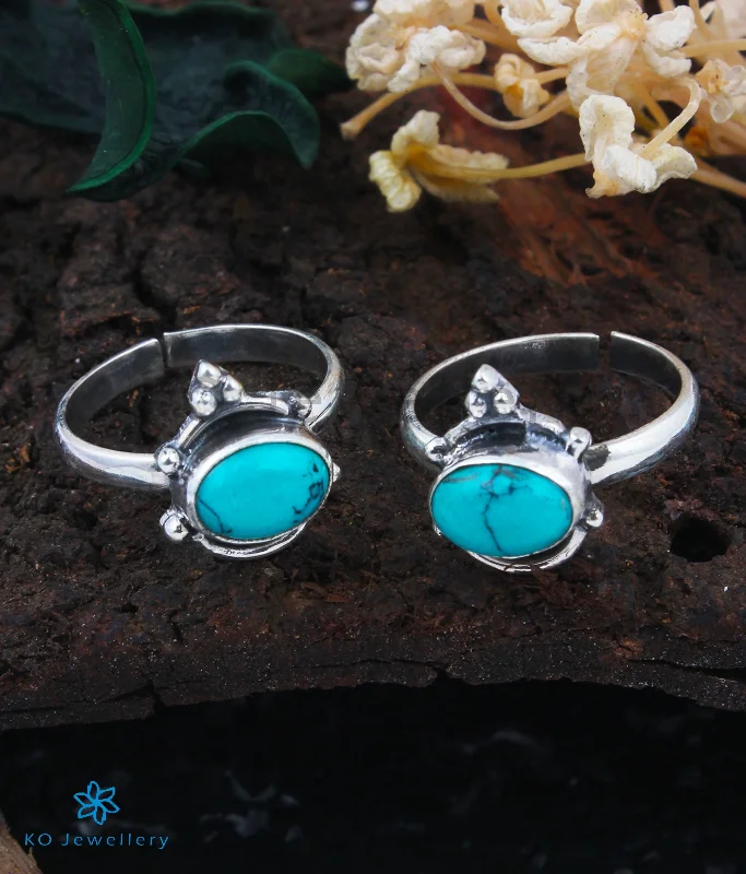 The Mira Silver Toe-Rings (Turquoise)