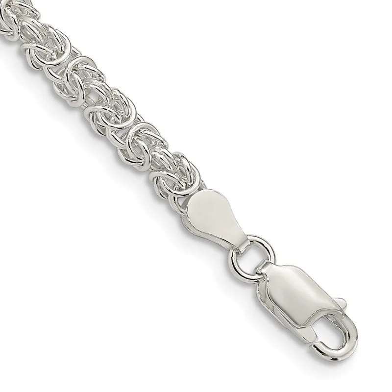 Sterling Silver 3.75mm Rounded Byzantine Chain Bracelet