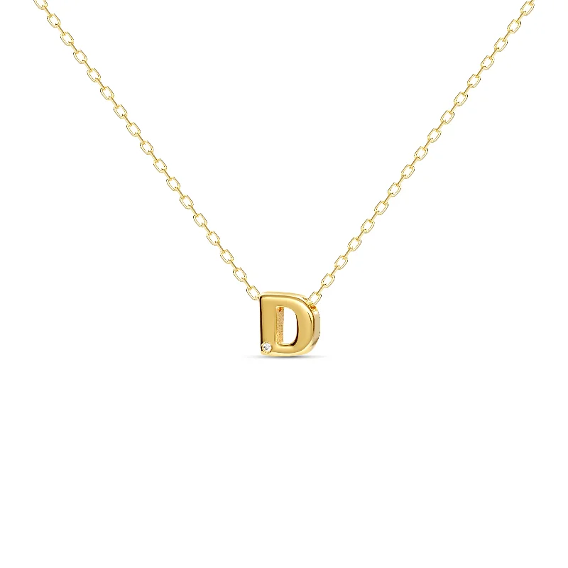 Diamond Letter Necklace "D" - 18 karat gold vermeil on sterling silver, diamond 0.01 carat