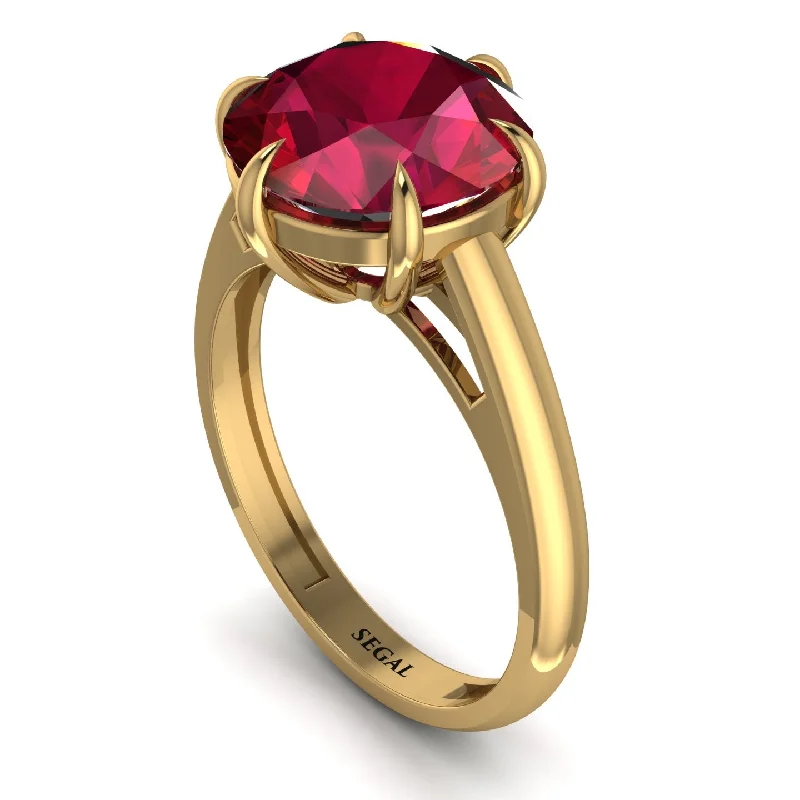 Round Cut Ruby Solitaire Engagement Ring - Miranda No. 10