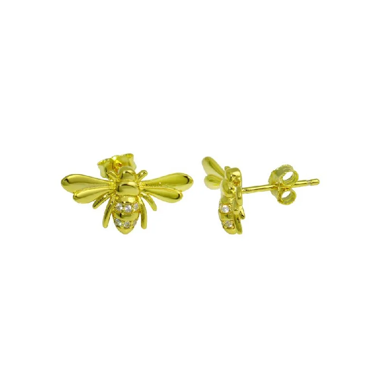 Gold Plated 925 Sterling Silver Insect CZ Stud Earring - STE01282GP