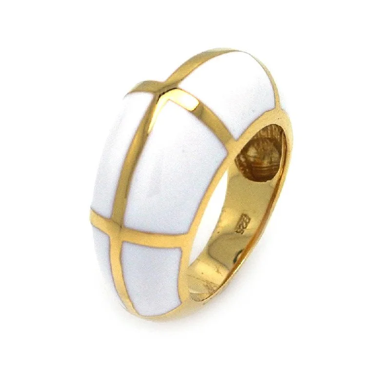 Clearance-Silver 925 Gold Plated White Enamel Ring - BGR00237