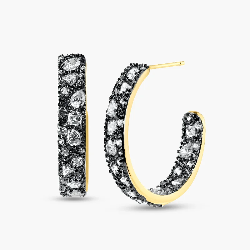 Silver 925 Gold Plated Multiple Graduated Crescent Clear CZ Stud Earrings - BGE00364