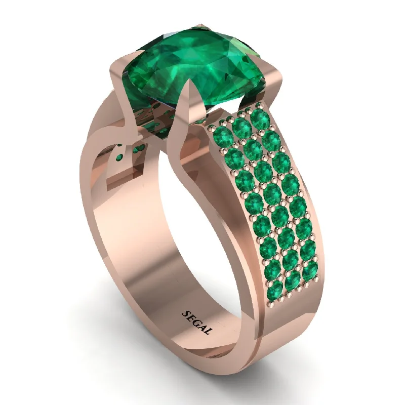 Round Cut Emerald 14K Gold Pave Engagement Ring - Saylor No. 20