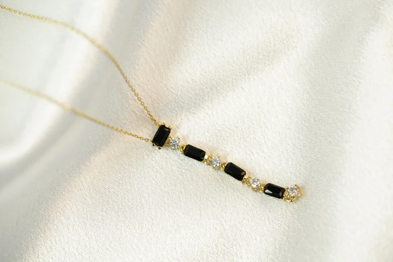 14k Black and Crystals Necklace