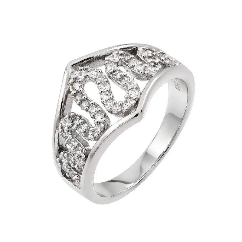 Silver 925 Rhodium Plated Clear CZ Snake Inlay Ring - STR00957