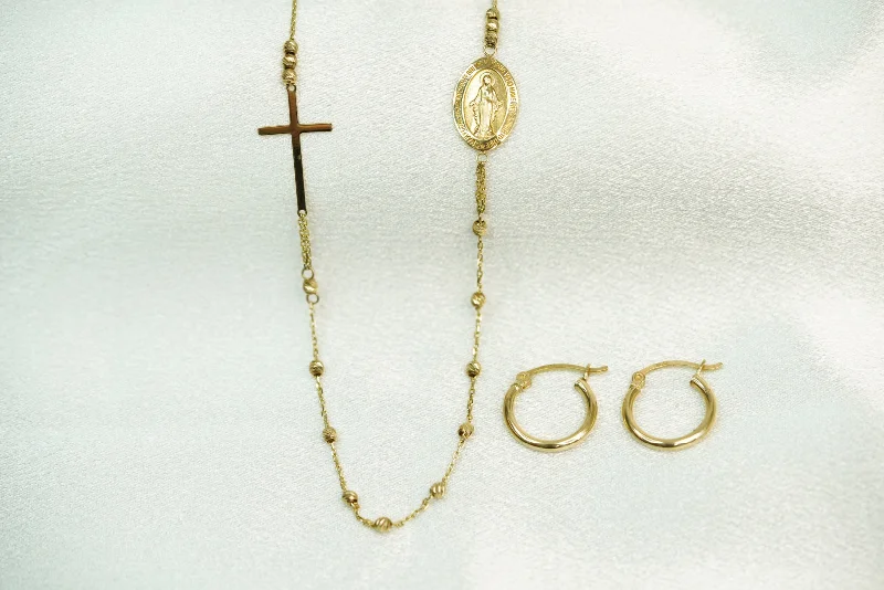 14k Rosary Necklace and FREE Earring