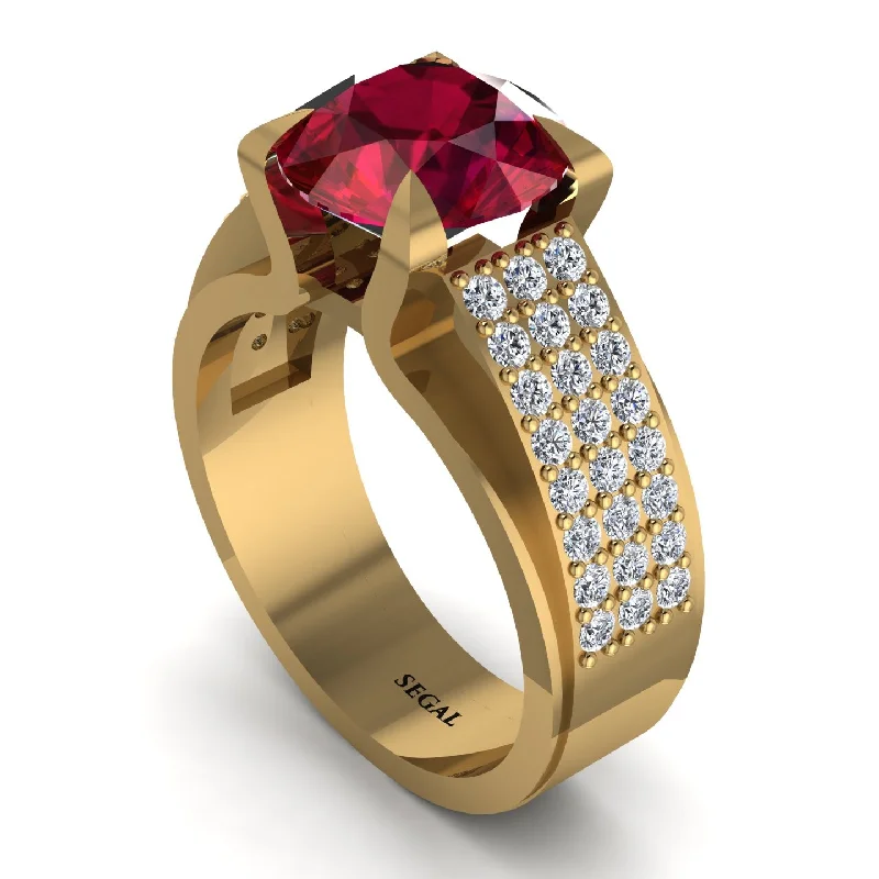 Round Cut Ruby 14K Gold Pave Engagement Ring - Saylor No. 10