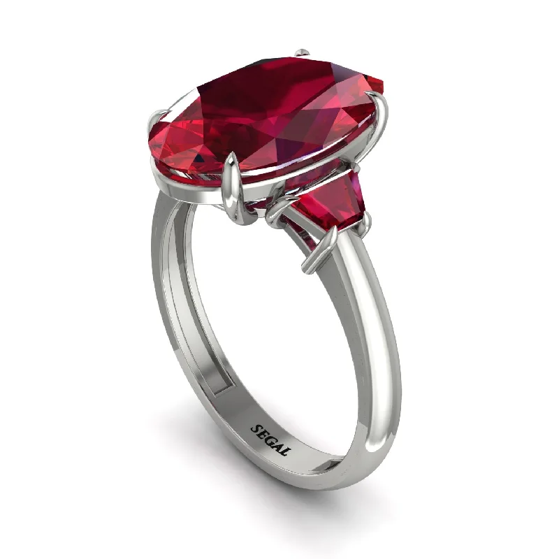 Oval-Cut Ruby Three Stone Engagement Ring - Amari No. 57