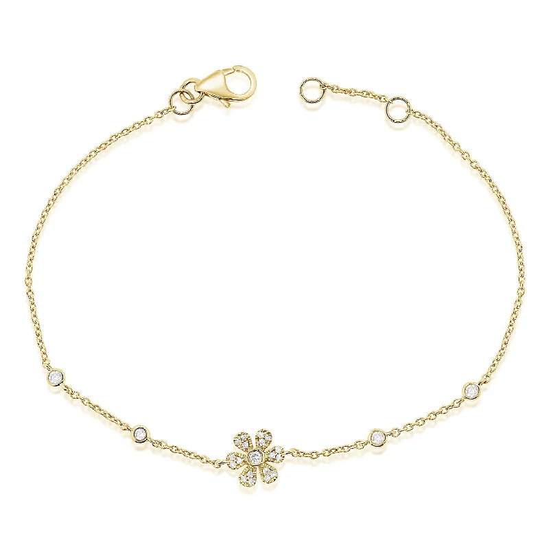 Diamond Flower Chain Bracelet made in 14K Gold