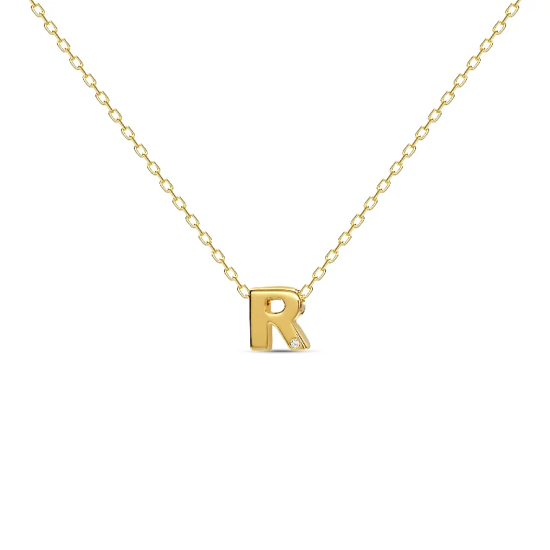 Diamond Letter Necklace "R" - 18 karat gold vermeil on sterling silver, diamond 0.01 carat