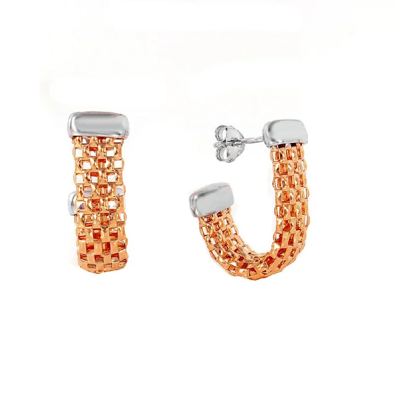 Silver 925 Rose Gold Plated J Hook Earrings - ITE00069RGP