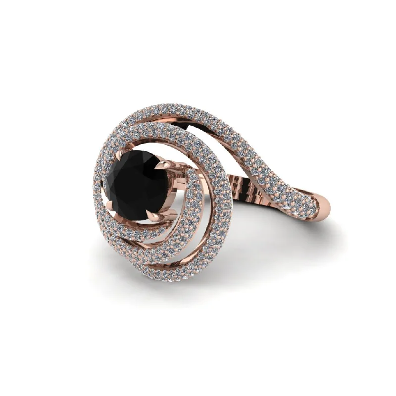 Black Diamond Double Halo Swirling Engagement Ring - Serena No. 8