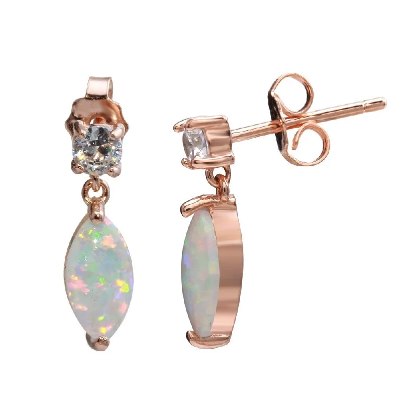 Rose Gold Plated 925 Sterling Silver Mini Dangling Oval Earrings with CZ and Synthetic Pearl - STE01163RGP