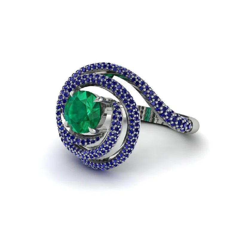 Emerald Double Halo Swirling Engagement Ring - Serena No. 66