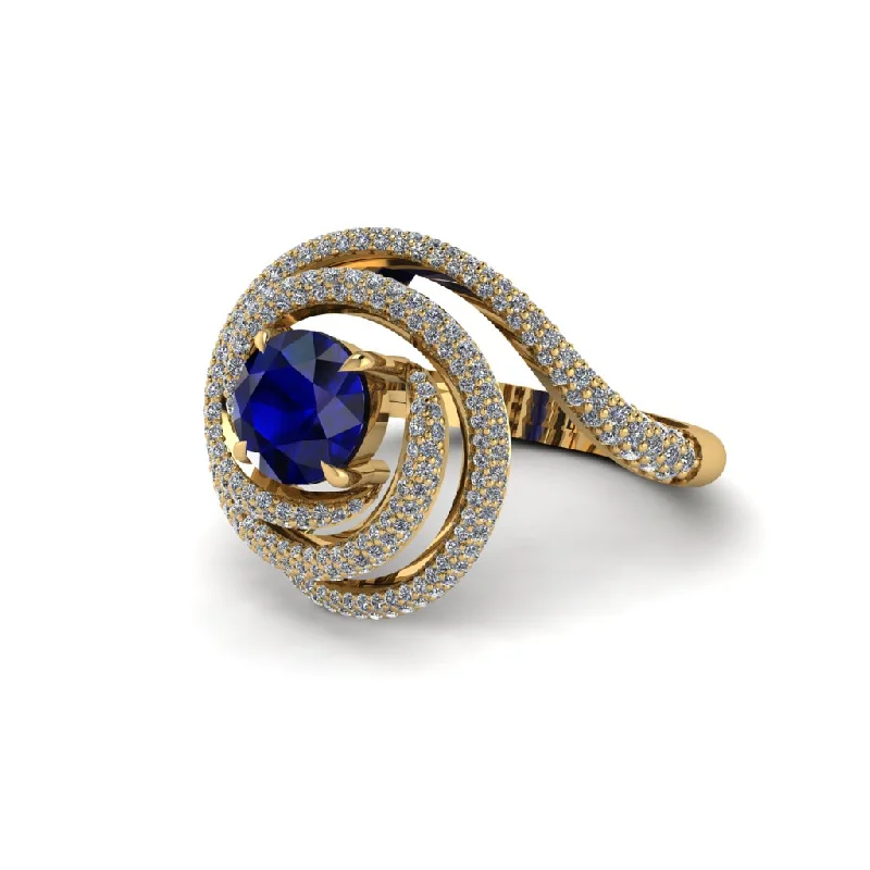 Sapphire Double Halo Swirling Engagement Ring - Serena No. 13