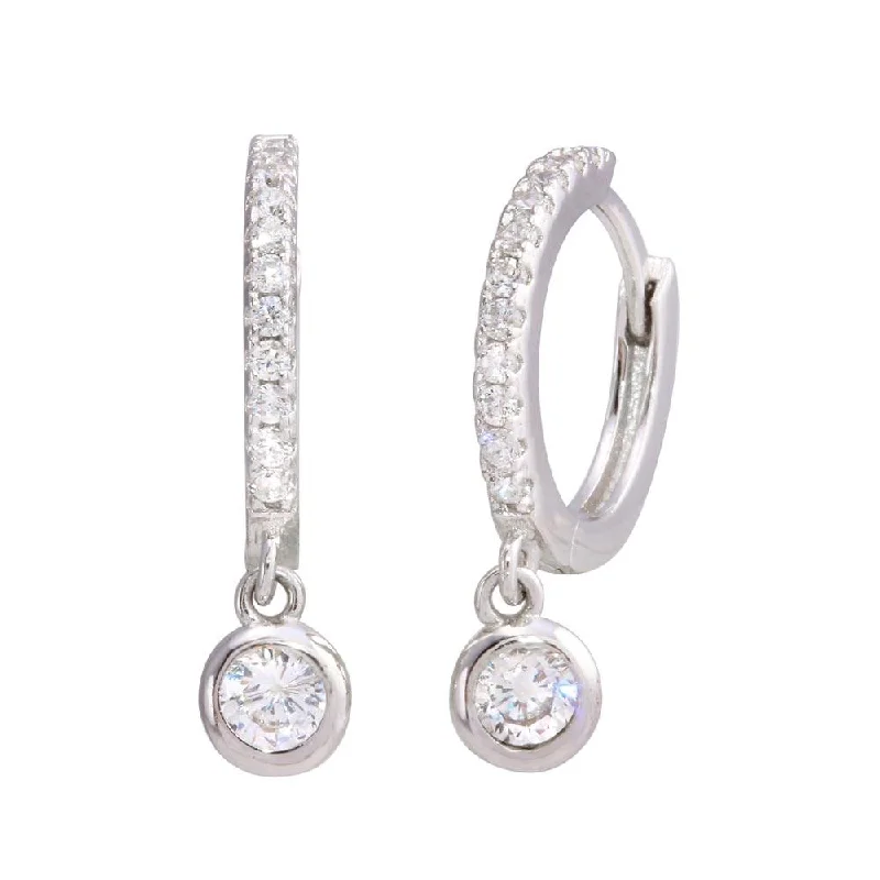 Rhodium Plated 925 Sterling Silver Dangling CZ huggie hoop Earrings - STE01210