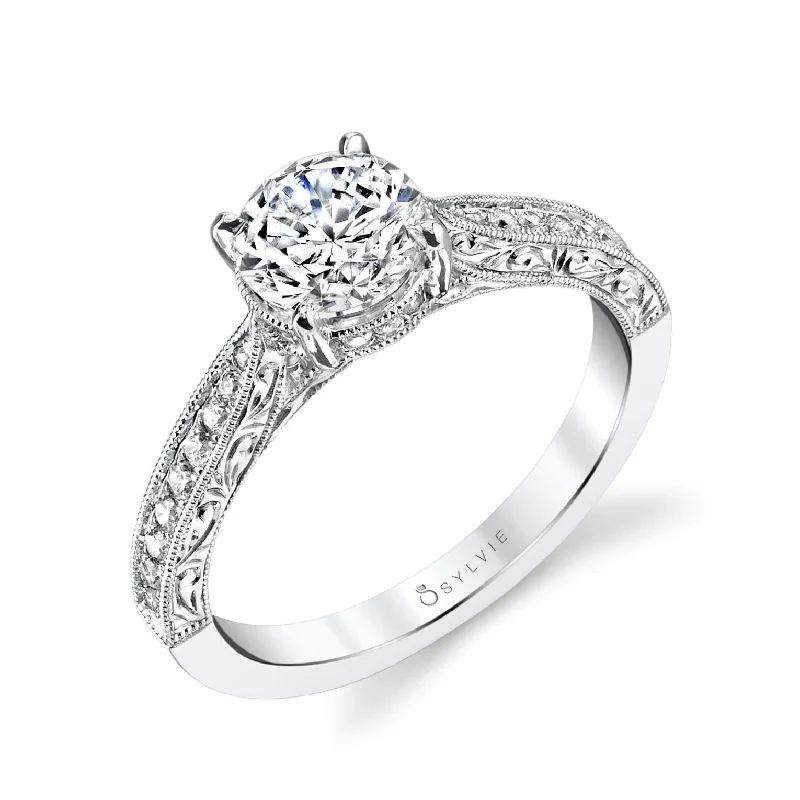 Sylvie Collection 14K White Gold Round Engagement Ring Setting