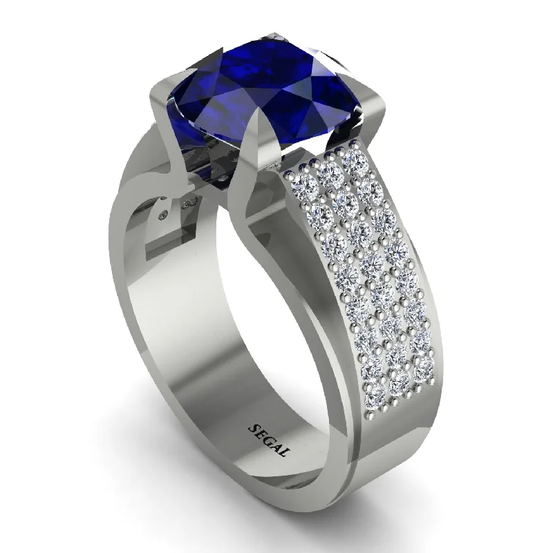 Round Cut Sapphire 14K Gold Pave Engagement Ring - Saylor No. 15