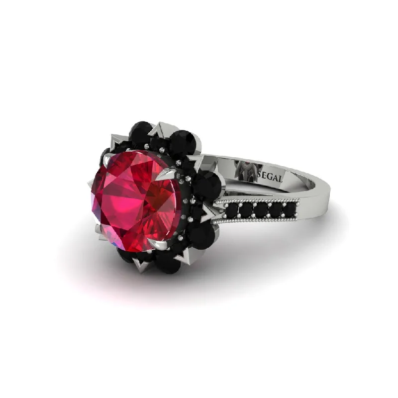 Ruby Halo Sunburst Engagement Ring - Winter No. 42