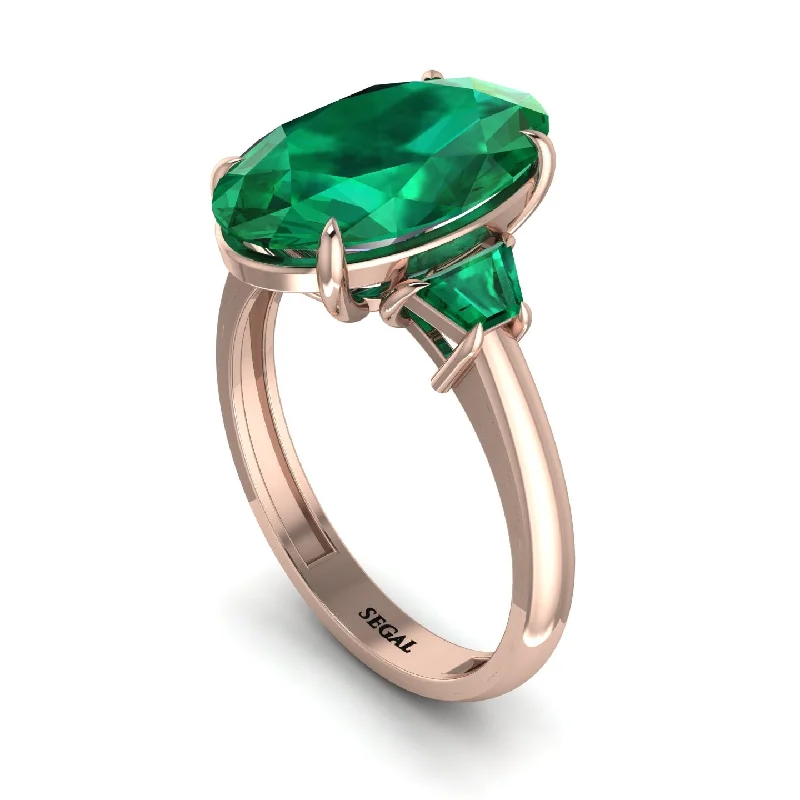 Oval-Cut Emerald Three Stone Engagement Ring - Amari No. 20