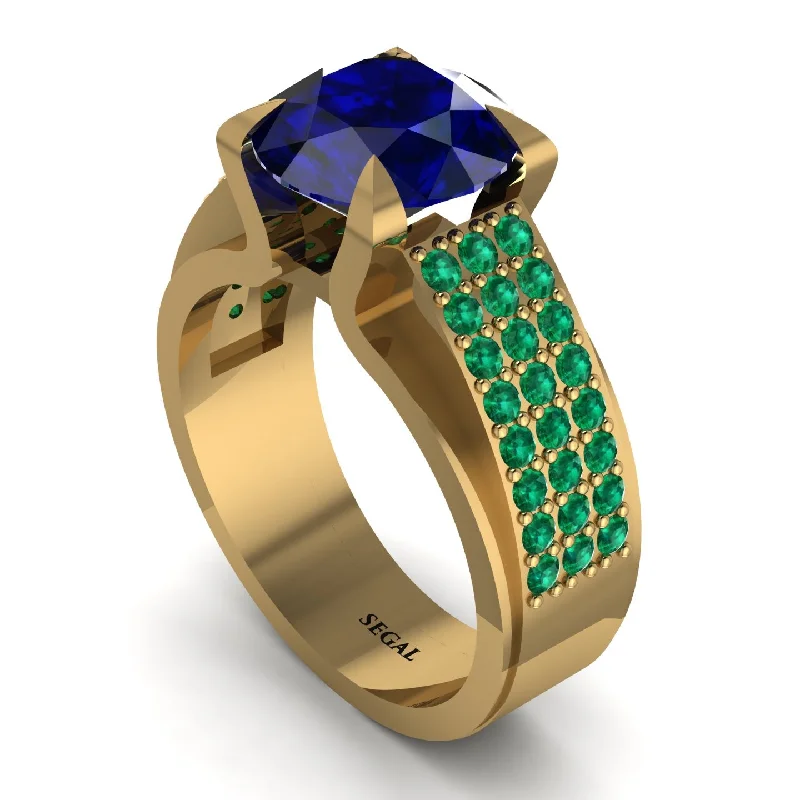 Round Cut Sapphire 14K Gold Pave Engagement Ring - Saylor No. 28