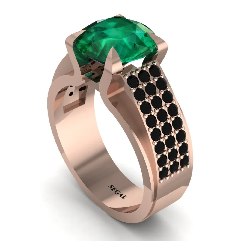 Round Cut Emerald 14K Gold Pave Engagement Ring - Saylor No. 35