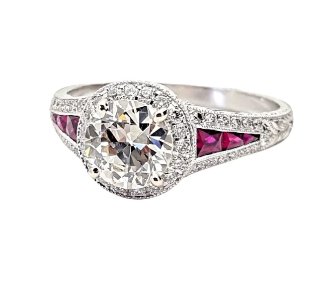 1.01 Carat VVS Diamond & Ruby Engagement Ring 14K White Gold