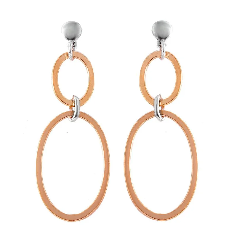 Silver 925 Rose Gold Plated Double Oval Earrings - ITE00070RGP