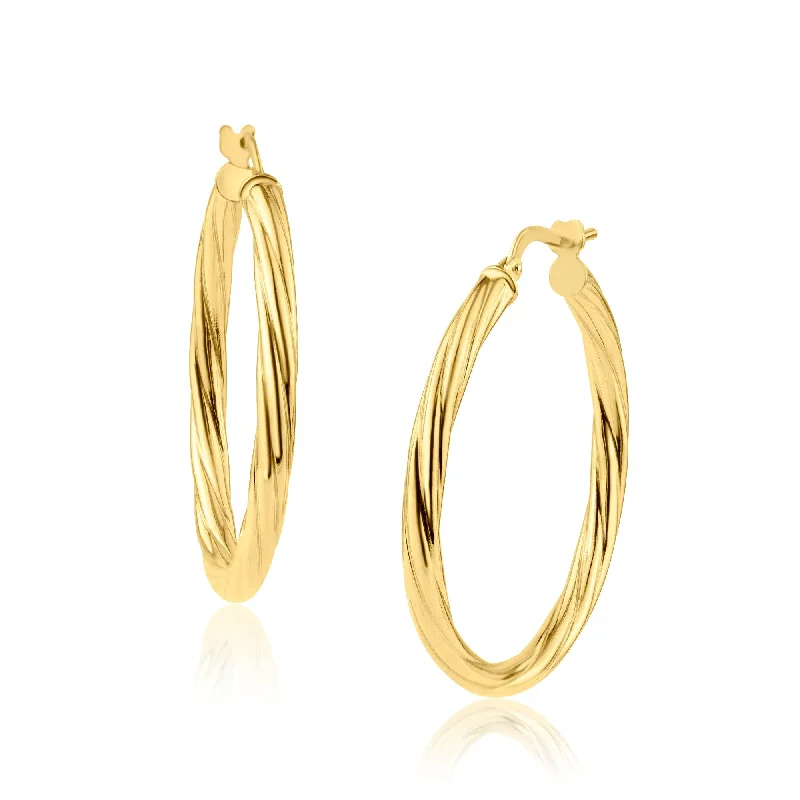 Gold Plated 925 Sterling Silver Silver Twisted 3mm Hoop Earring - ARE00028GP