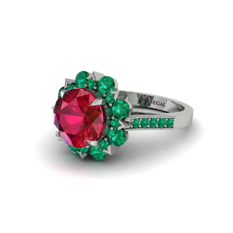 Ruby Halo Sunburst Engagement Ring - Winter No. 27