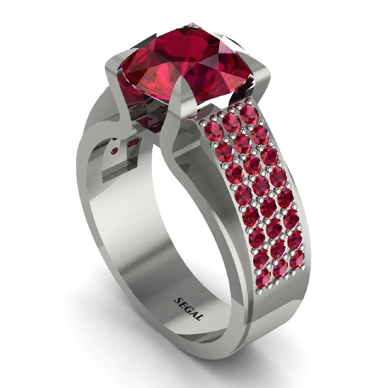 Round Cut Ruby 14K Gold Pave Engagement Ring - Saylor No. 57