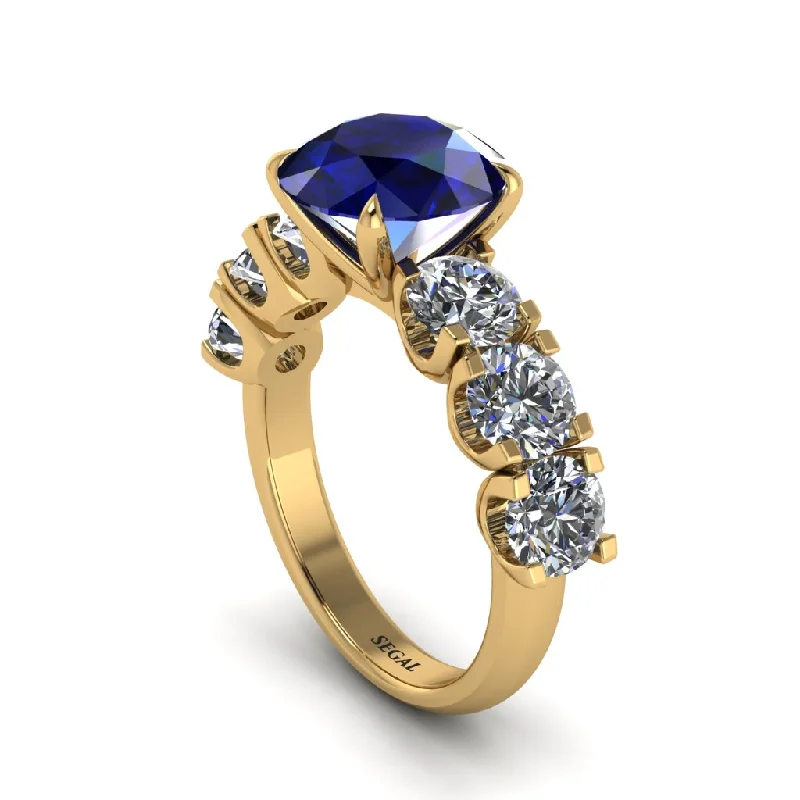 Round Cut Sapphire Cathedral Engagement Ring - Tatum No. 13