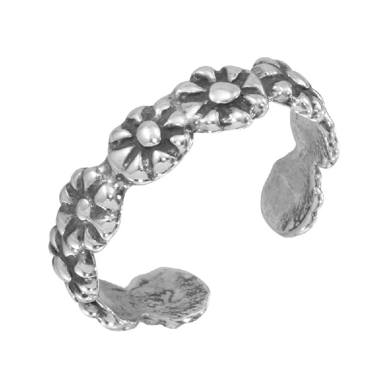 Silver 925 Flower Link Adjustable Toe Ring - TR116-A