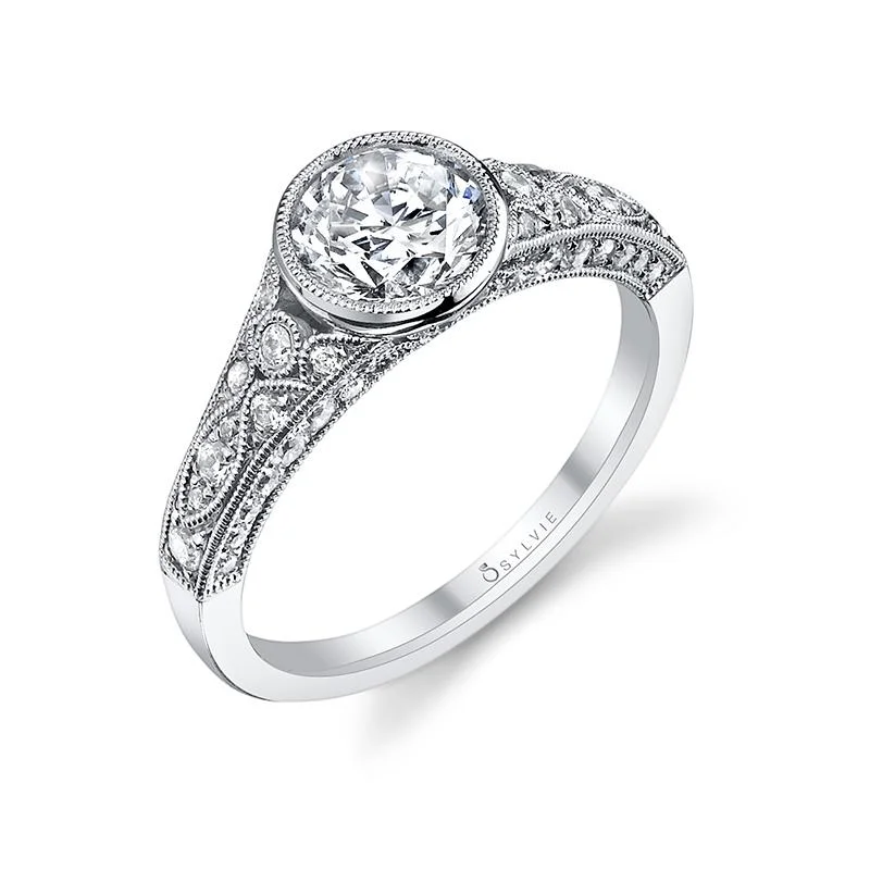 Sylvie Collection 14K White Gold Round Engagement Ring Setting W. 1Ct Round Head 14K