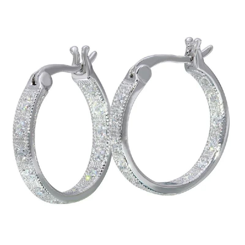 Rhodium Plated 925 Sterling Silver Inner and Outer CZ Hoop Earrings - STE01121