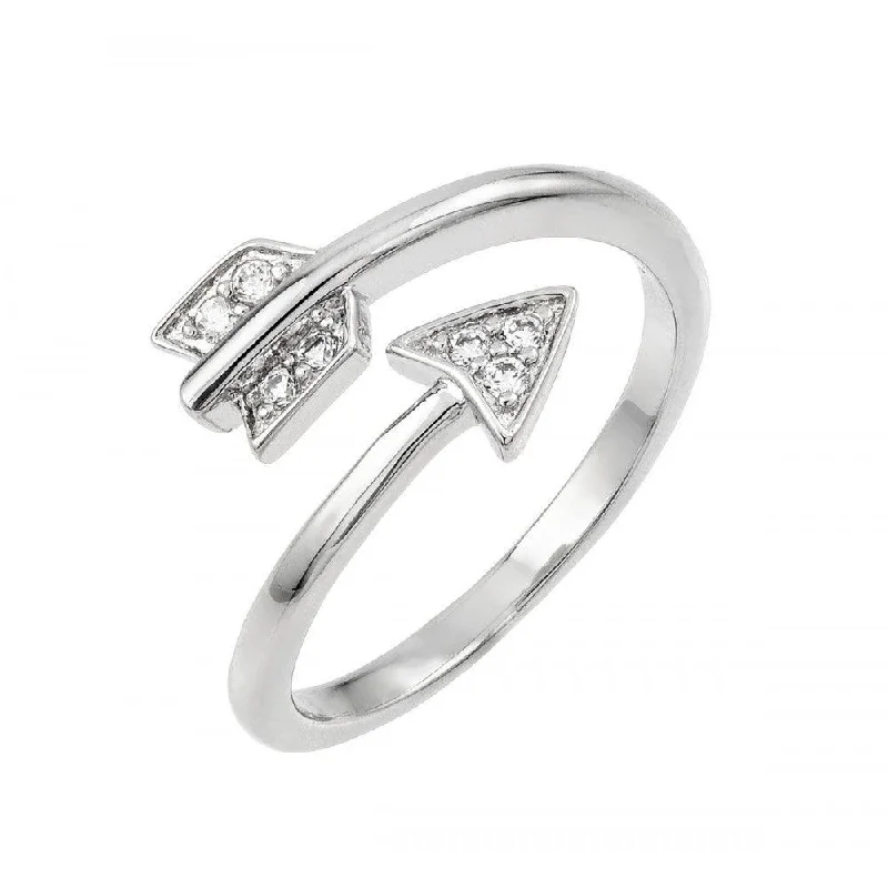 Silver 925 Rhodium Plated Clear CZ Arrow Ring - BGR00856