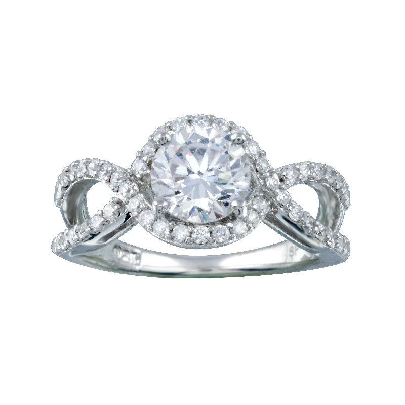 Silver 925 Rhodium Plated Clear Center CZ Intertwining Ring - STR00645