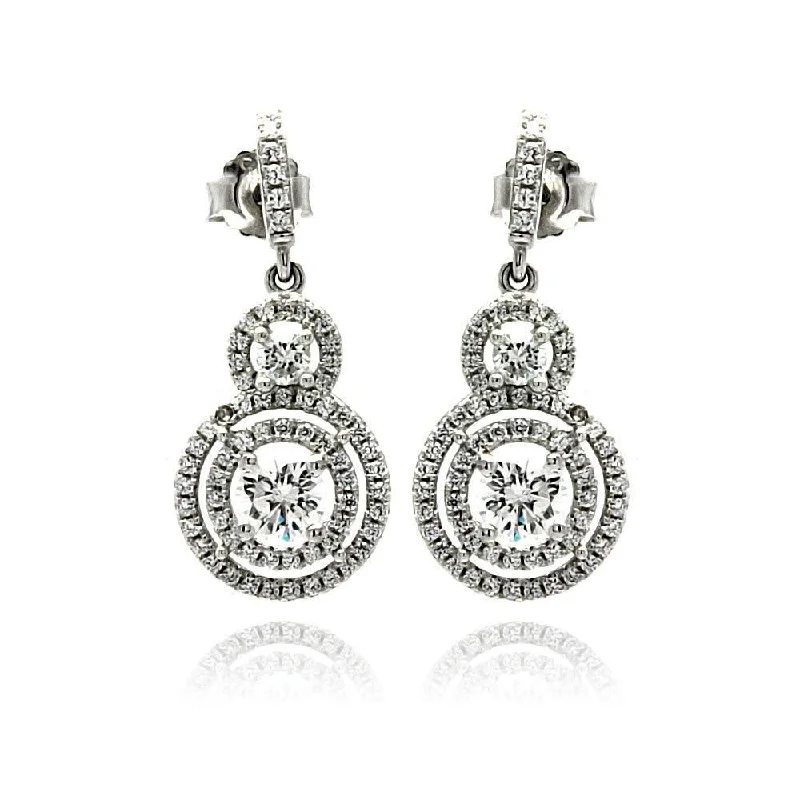 Silver 925 Rhodium Plated Micro Pave Clear Graduated Circle CZ Dangling Stud Earrings - ACE00073